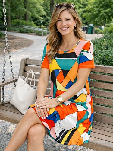Image of Casual Summer Dresses for Women Beach Sun Dress Short Sleeve Tshirt Dress with Pockets