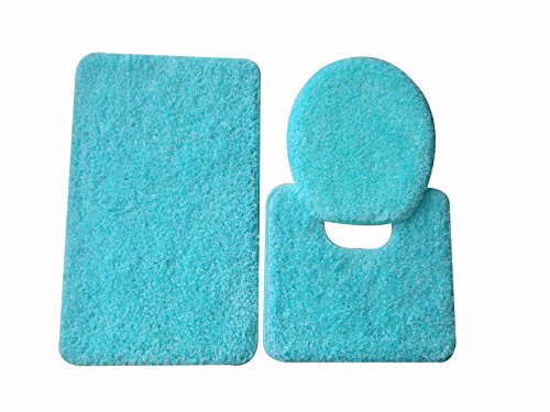 naturally home 5th Avenue 3 Piece Bathroom Rug Set - Bath Mat, Contour, Cover (Turquoise)