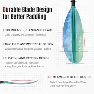 WONITAGO Kayak Paddle Premium Carbon Fiber Paddle with Reinforced PP + Fiberglass Blade, Floating Adjustable Kayaking Oars, 3 Piece, 220-240 cm/86-94 Inches Ocean Teal