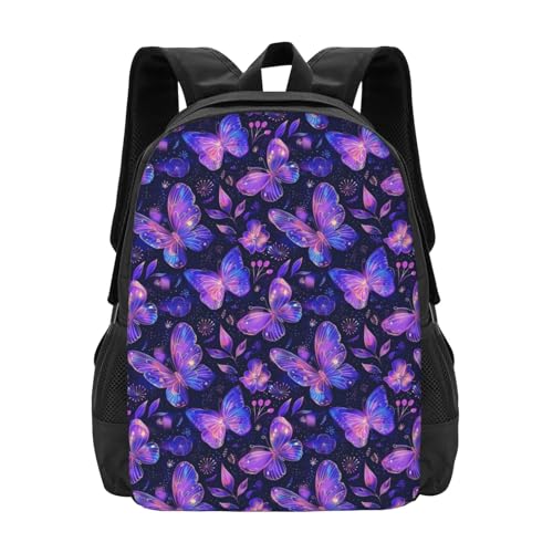 Neon Butterfly Backpack Large Capacity Backpacks Leisure Travel Daypack 12.5X5.5X16.5 inch