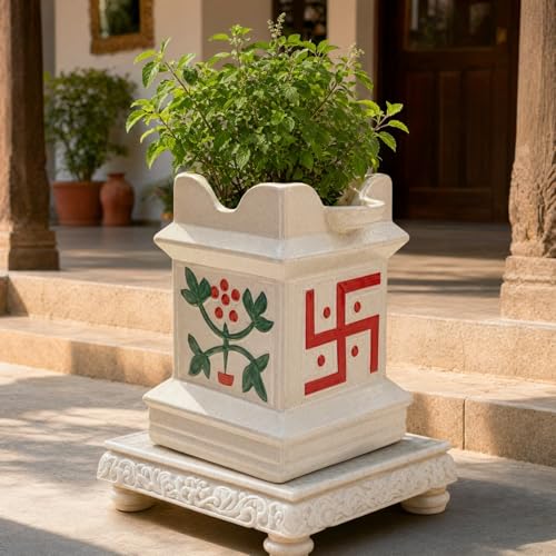 Image of ecofynd 12 inches Tulsi Ceramic Plant Pots, Flower Pot with Drainage Hole, Decorative Modern Indoor Planters, Home Garden Decor for Living Room Bedroom Interior (Ivory,CPOT040)