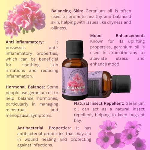 Image of Heilen Biopharm Geranium Essential Oil - 15 mL Per Bottle Pack of 1 (Pelargonium Graveolens) For Skin Nourishment & Insect Repellent