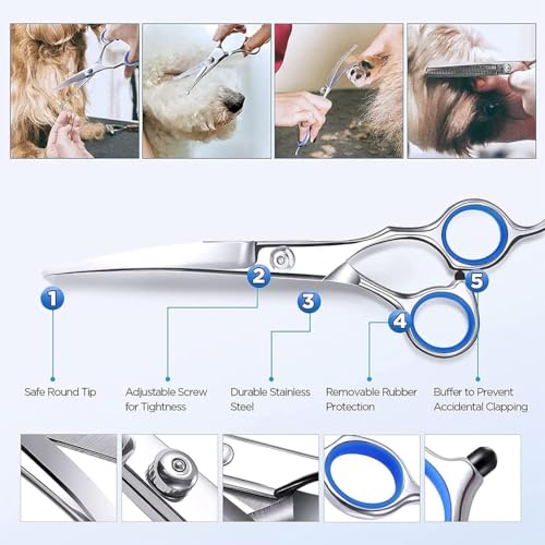 Pet Grooming Scissors, Dog Cat Curved Grooming Shears Scissors, 6" Up Curved Dog Grooming Scissors with Safety Round Tip - Image 2