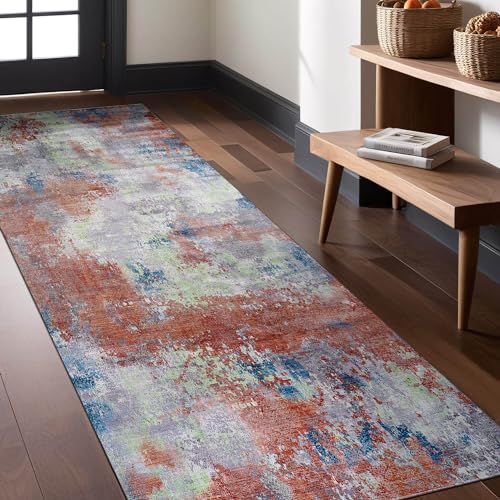 LuuL Home Non Slip Rugs 2x7 Modern Abstract Easy Silk Rubber Backing Soft Runner Rug for Hallways Easy to Clean Non Shedding Kitchen for Laundry Room Indoor Area Carpet (Brick - Gray, 2x7)