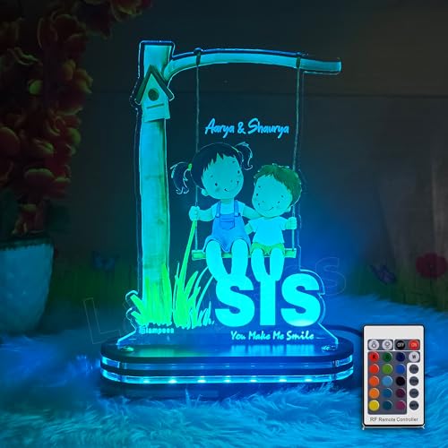 Image of lampees Personalized 3D LED lamp Rakhi Brother Sister name - Multi Color (SIS)