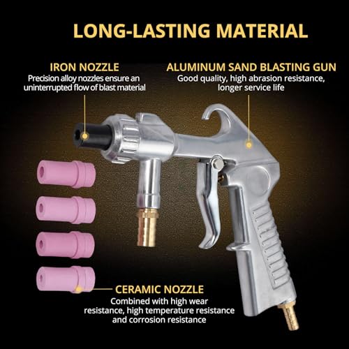 Image of AMTOVL Sand Blasting Guns Sandblaster + 4Pcs Ceramic Nozzles + Extra Iron Nozzle Tip Set
