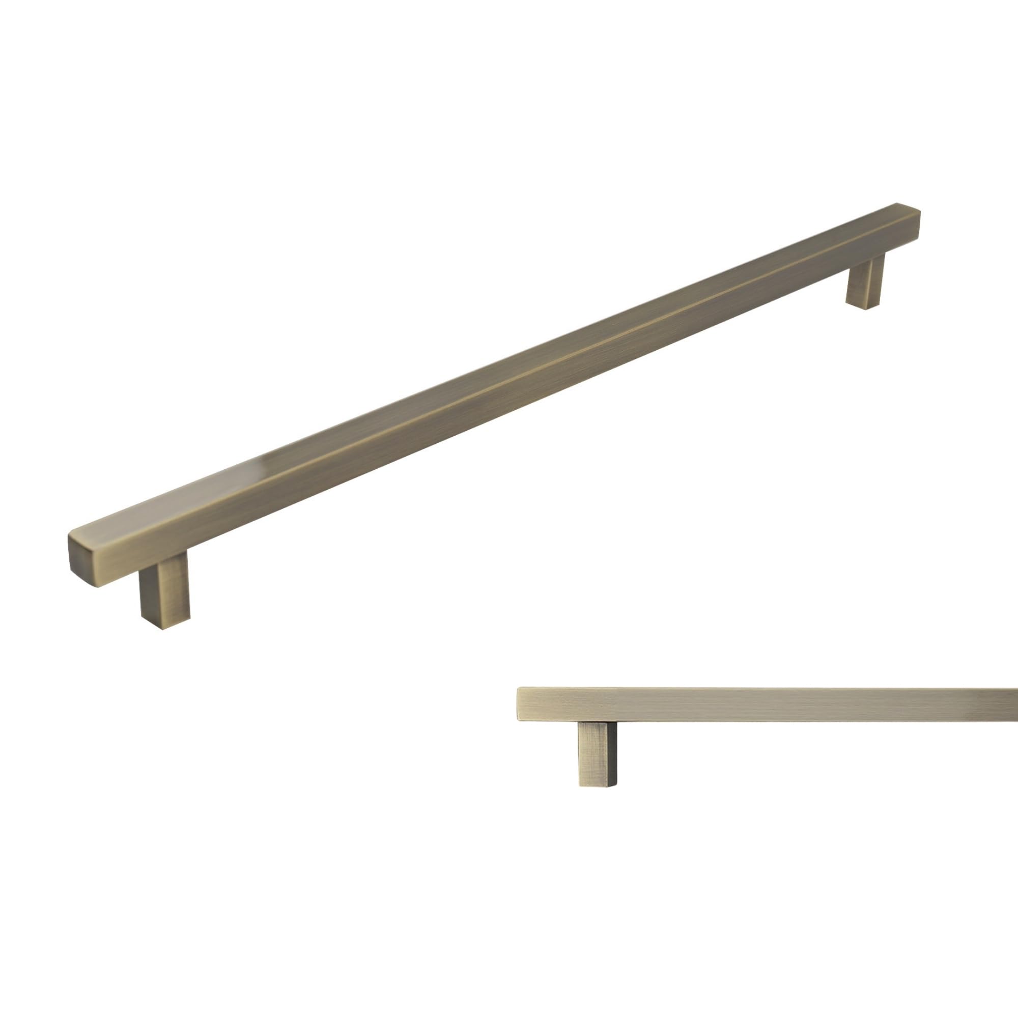 keypak 10 Pack Square T-Bar Cabinet Handles 320mm Hole Centre - Antique Brass - Modern Drawer & Cupboard Pulls for Kitchen Cabinets & Furniture