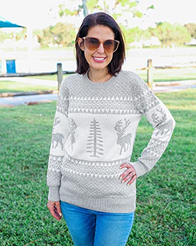 Lookbookstore LBS-TO-27827_1011-S Women'S Grey Long Sleeves Ugly Christmas Tree Reindeer Winter Holiday Knit Sweater Pullover Size S 4 6 thumb #3