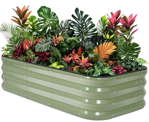 1MORE Raised Garden Bed -4X2X1 Galvanized Planter Box for Outdoor Gardening,3 in 1 Modular Raised Bed Kit with Protective Tape, Gloves for Herb，Ideal for Vegetables and Plants.Green-1Pcak