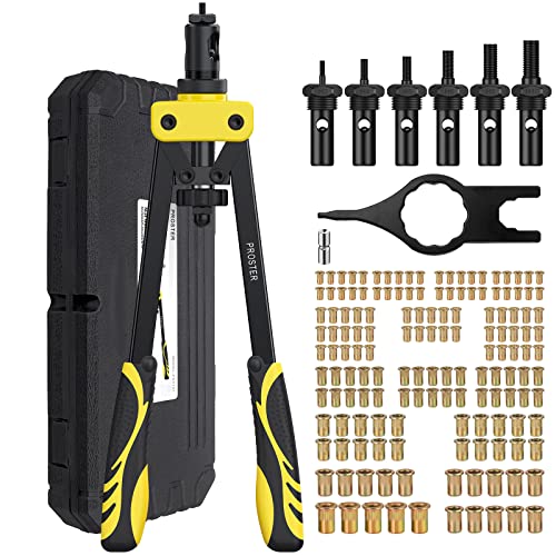 Proster Remachadora de Tuercas Profesional con 150 Tuercas Remachadora Manual 60HRC Manija 36cm Pistola Remachadora con Tuercas M3-M10 para Garaje Taller Construcción Bricolaje Industria