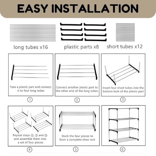 Image of Melanie 4 Tier Shoe Rack for Home, Alloy SteelShoe Stand for 8-12 Pairs, Space Saving Shoe Organizer Shelf, Rust-Proof Portable Footwear Storage for Entryway, Bedroom & Closet