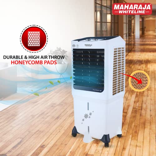Image of Maharaja Whiteline MAXFROST 90 Desert Air Cooler with 90 ltr Large Tank Capacity, 200W (White & Navy Blue)