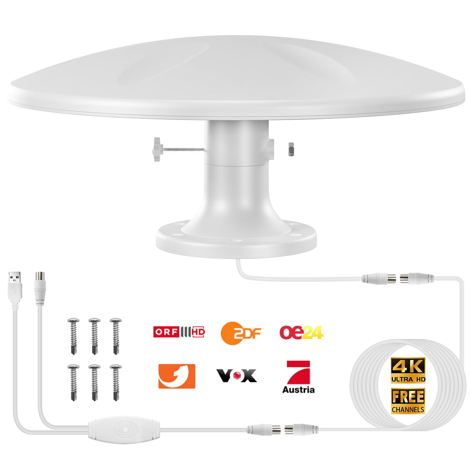 Antena DVBT2, antena DVB-T y DVB-T2 con amplificador, gran alcance y recepción de 360°, antena interior para televisores con base magnética fuerte, adecuada para 4K 1080p - BV08711