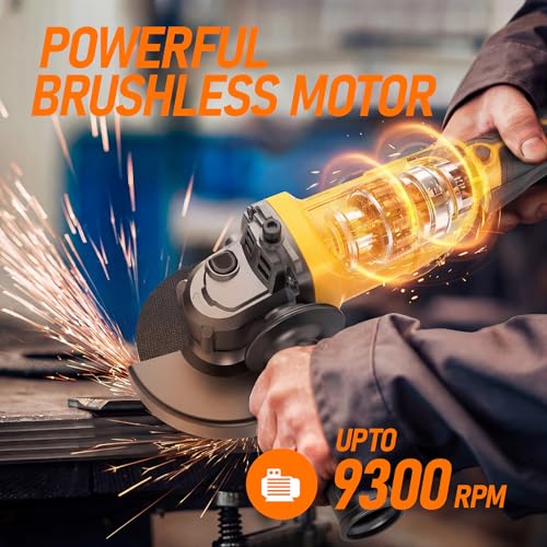 Image of Cordless Angle Grinder Compatible with Dewalt 20V Max Battery(NO Battery) | 4-1 /2 inch Brushless Angle Grinder with 3 Speeds, 9300RPM, Tool Bag, 6 Wheels for Metal Cutting, Griding,and Polishing