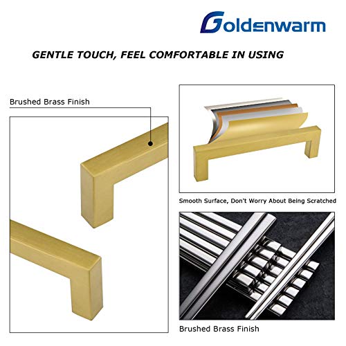 Goldenwarm Brass Kitchen Cabinet Handles Modern Drawer Pulls - Lsj12Gd160 Contemporary Cabinet Hardware Handle Pull 5 Pack 6-1/4 Inch Hole Center Gold Drawer Handles #TOP3