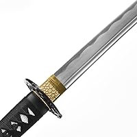 Vista 5 de Samurai Katana - Espada japonesa hecha a mano, práctica, acero al carbono 1045, templado/arcilla templada, espiga completa, afilada, vaina (negro)