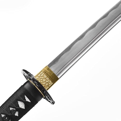 Miniatura 5 de -Samurai Katana - Espada japonesa hecha a mano, práctica, acero al carbono 1045, templadoarcilla templada, espiga completa, afilada, vaina (negro)
