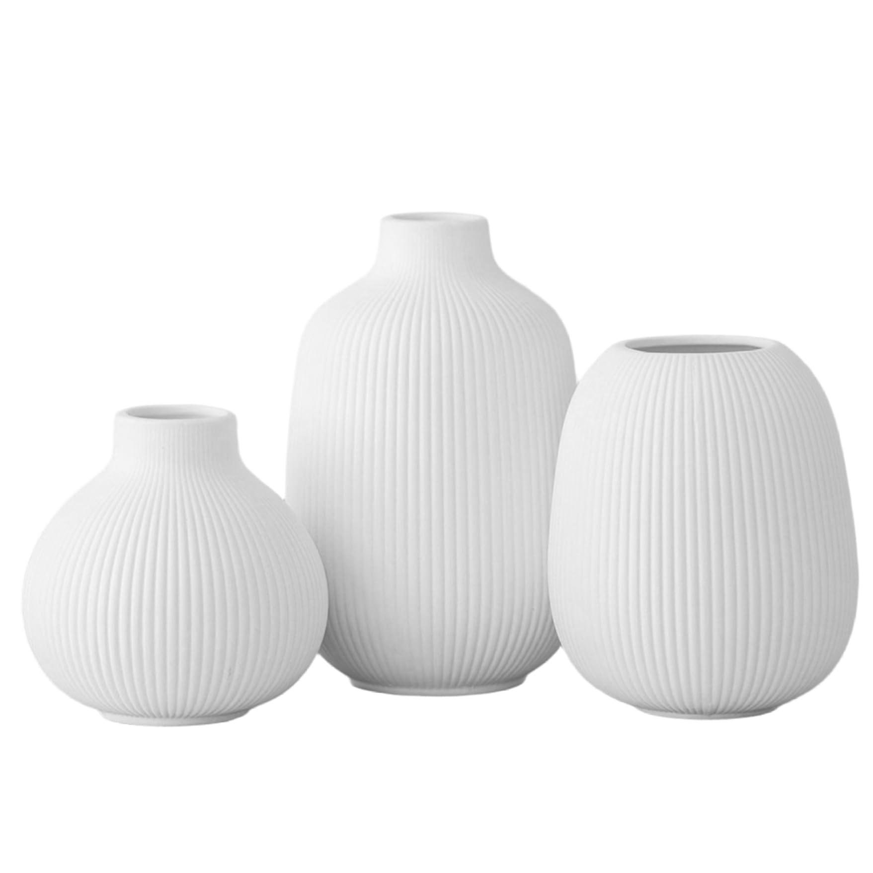 Faroby White 3Pcs Ceramic Vases Set, Ribbed Vase, Minimalist Home Decor For Farmhouse, Coffee Table, Bookshelf