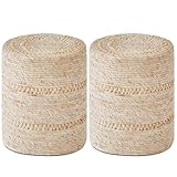 Wimarsbon 2Pcs Pouf Ottomans, Natural Seagrass Foot Stool, Hand Weaving Round Ottoman, Boho Decorative Seat, Jute Braided Pouffe Poof Accent Sitting Footrest for Living Room (Corn Husk)