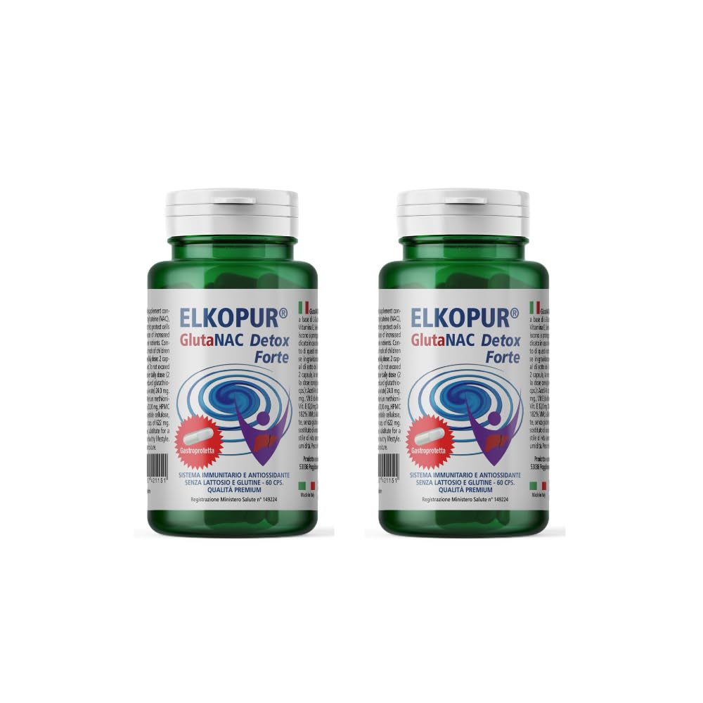 SCEN Elkopur GlutaNAC Detox – L‑Glutatione Ridotto + NAC + Vitamina E + Selenio – Capsule Gastroresistenti – Made in Italy – Confezione da 2
