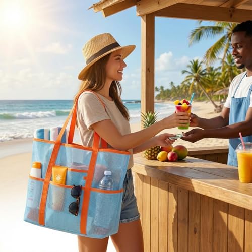Bolso de Playa de Malla con Cierre - Grande y Ligero para Mujer miniatura 2