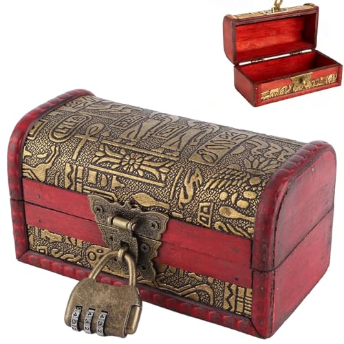 Small Lockable Treasure Box,Vintage Wooden Jewelry Storage Case Holder