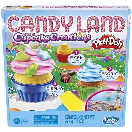 Hasbro Gaming Candy Land Cupcake Creations, Kids Board Game with 7 Play-Doh Cans and Tools
