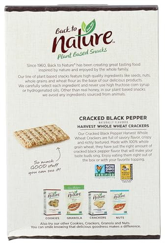 Image of Back to Nature Cracked Black Pepper Whole Wheat Crackers - Dairy Free, Non-GMO, Made with Whole Grain Wheat & Sea Salt, Delicious & Quality Snacks, 8.5 Ounce