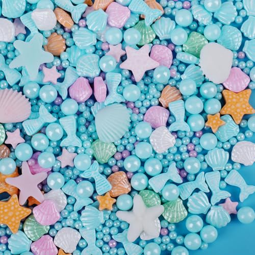 Image of Blue Ocean Mermaid Sprinkles, Edible Seashells Starfish Cake Decorations
