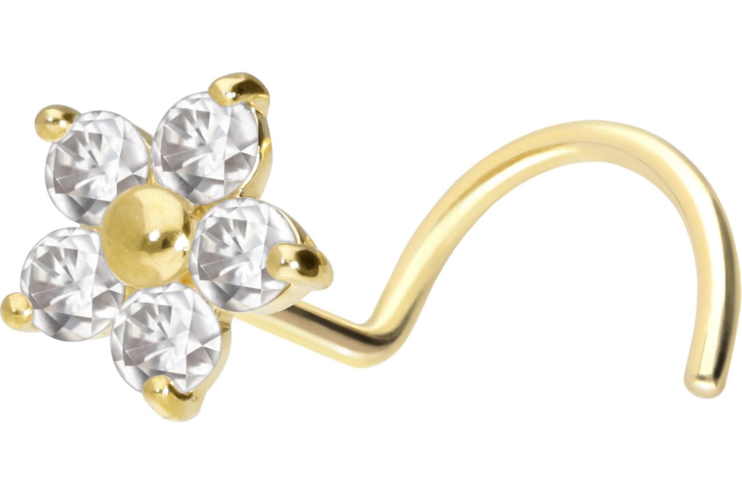 PIERCINGLINE Piercing nasale 14 carati o 18 K a spirale moissanite blume piercing naso spina a scelta di colori, 6 mm Stablänge, Oro giallo, Moissanite