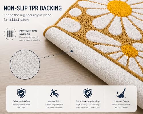 Image of Roseate Flower Anti Skid (40x60 cm) Microfiber 2000 GSM Bath Mat for Bathroom /Bedroom /Door Mat /Floor Mat (Beige) Pack of 2