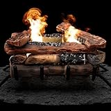 OBOLIS 10 Pcs Ceramic Gas Fireplace Logs, Premium Heat-Resistant Wood Log Gas Realistic Logs for Indoor or Outdoor Fireplaces,Perfect for Holidays,Christmas Ambiance