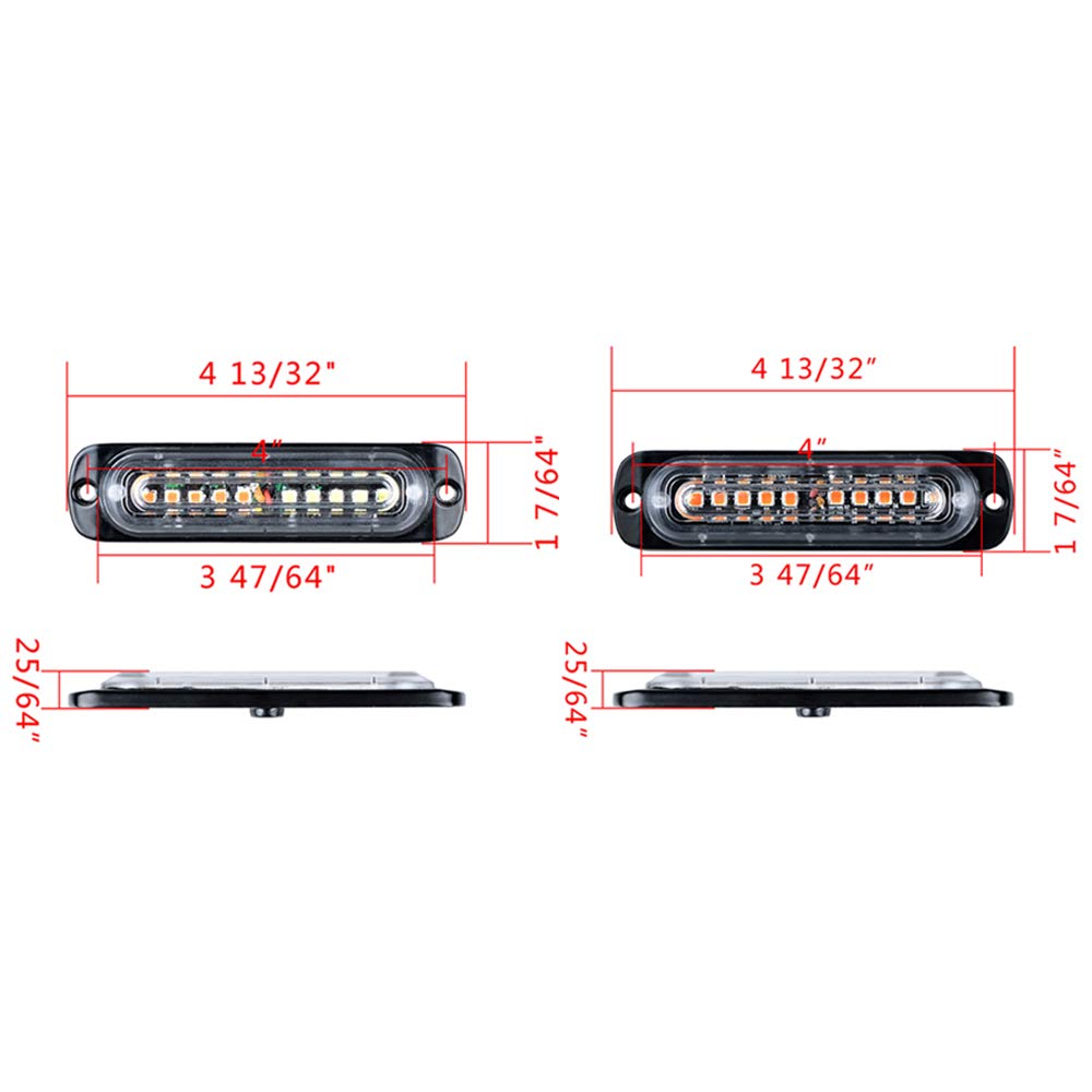 (10-LED, 4X White Amber and 4X Amber) Universal Super Bright Car Truck Warning Hazard Caution Emergency Construction Beacon Flash Strobe Light Bar