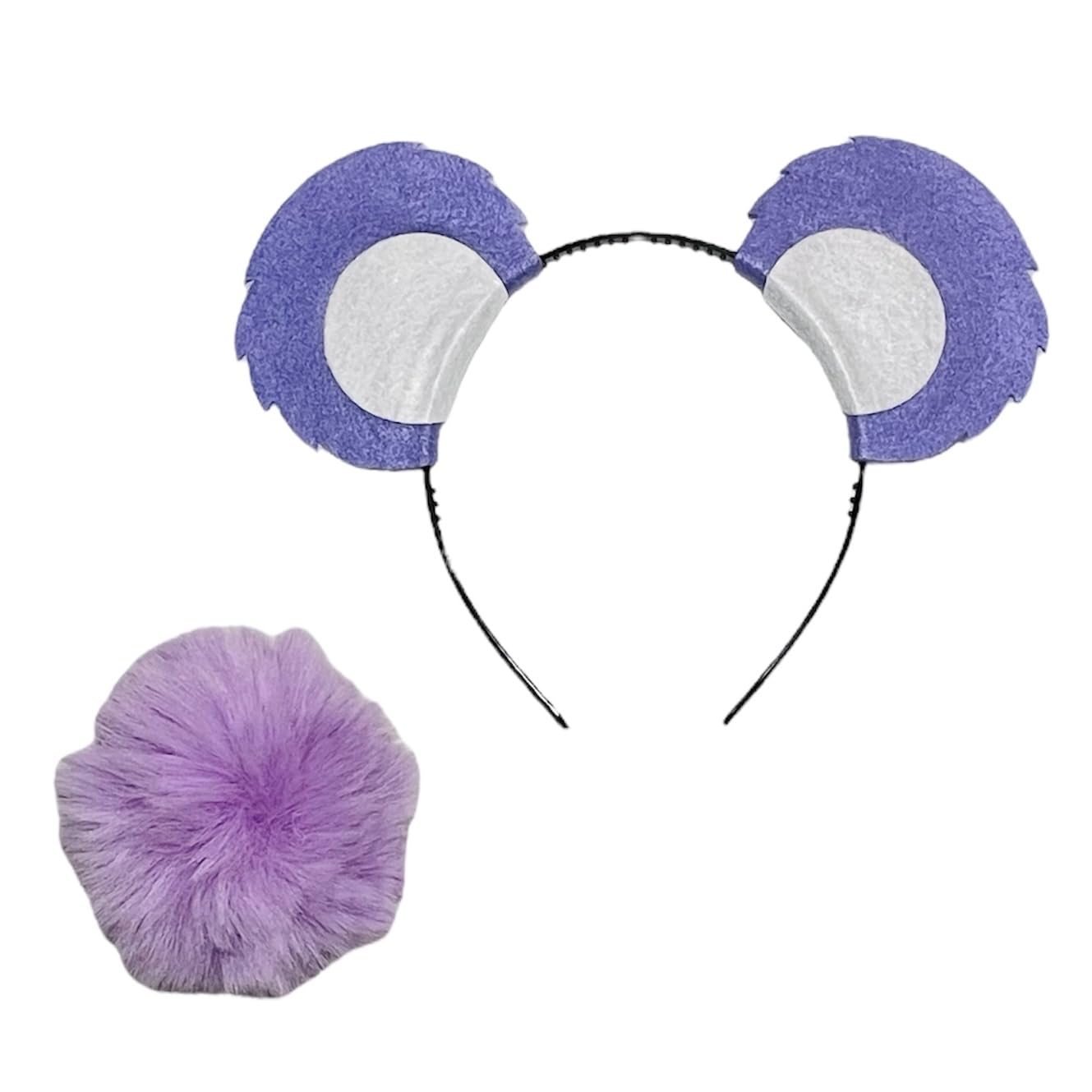 1 Bear Ears Headband and Tail Set colorful rainbow multiple colors to choose from Hot Pink Royal Blue Turquoise Green Yellow Orange Red Light Purple (Light Purple)