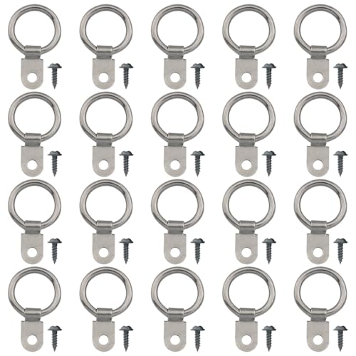 Image of 20pcs Picture Frame Hanging Single Hole Nickel Plated Round Ring with Screw Decorative Picture Hooks Hardware Hook Fittings Picture Hanging Heavy Duty Clasps