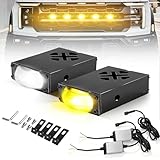 Jumpdy 4 Modes LED Fog Lights Kit,Mini Projector Grill Driving Lights with White/Amber, Slim LED Bar Assemblies, Strobe Lights Wide Compatibility for Tacoma Silverado Bronco R-am Ranger Truck Off-Road