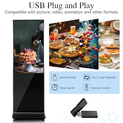 Image of 43 inch Touch Digital Signage Display Kiosk Floor Stand Advertising | 4K Android 14 4 + 32 Storage, USB WiFi HDMI Bluetooth Input, Smart Split Screen, Free CMS, 700 Nits, Life over 50,000 hours