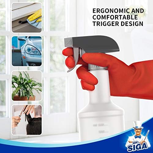 MR.SIGA 24 oz Plastic Spray Bottles for Cleaning Solutions, HDPE Commercial Grade Refillable Spray Bottles with Measurements and Adjustable Leak Proof Nozzle, 3 Pack