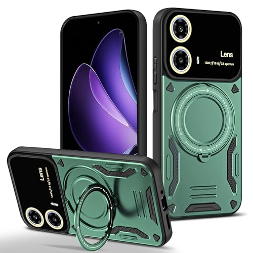 UPLAI Funda para Motorola Moto G34 5G / Moto G45 5G, 360° Giratorio Oculto Soporte Magnético Anillo Carcasa Protección Lente Carga Inalámbrica Militar Golpes Arañazos, Verde