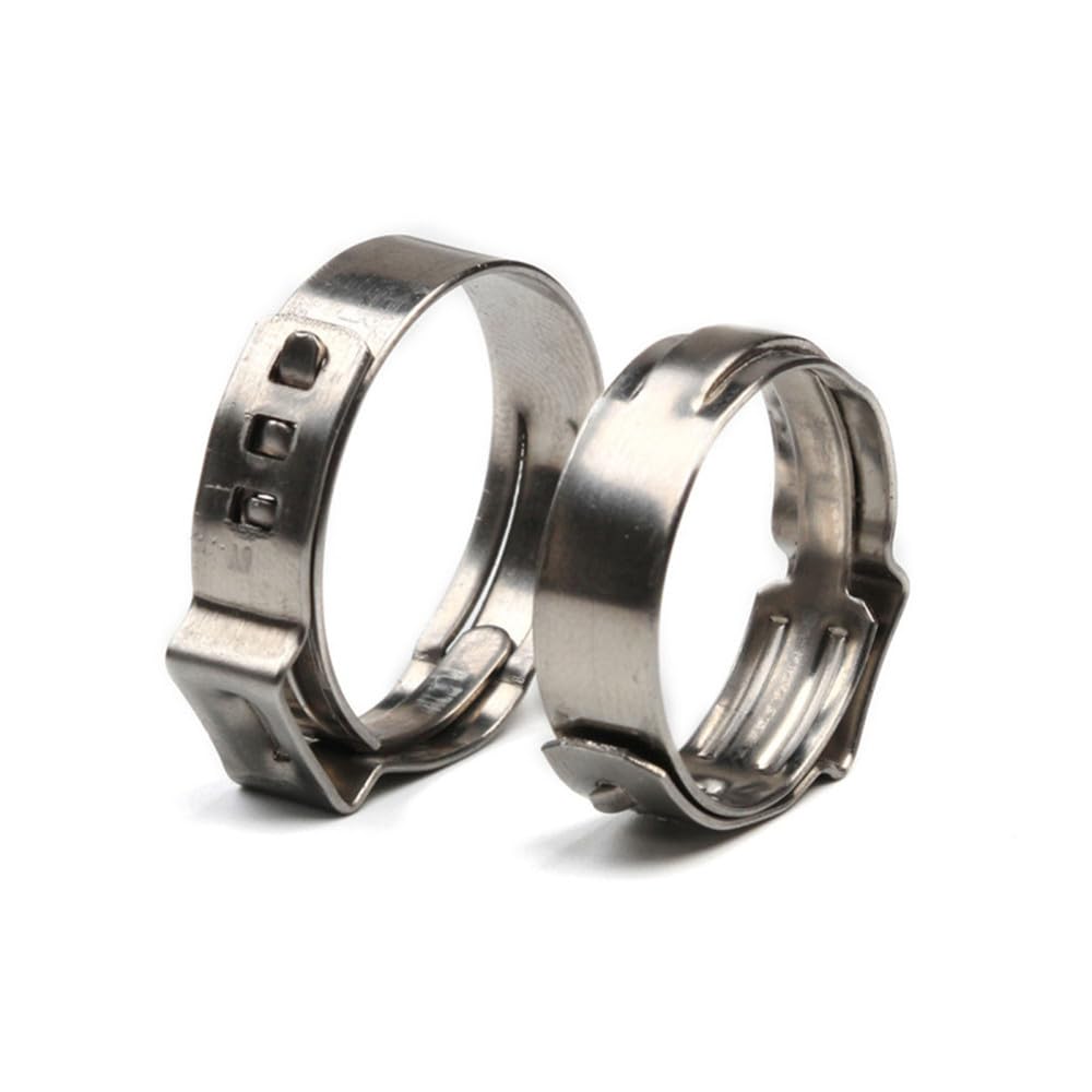 50 abrazaderas de manguera de una sola oreja continuas de 4,7 a 23,5 mm, abrazaderas de manguera de acero inoxidable 304, anillos de abrazadera de cincha para sellar tipos de manguera, 10,3, 12,8 mm