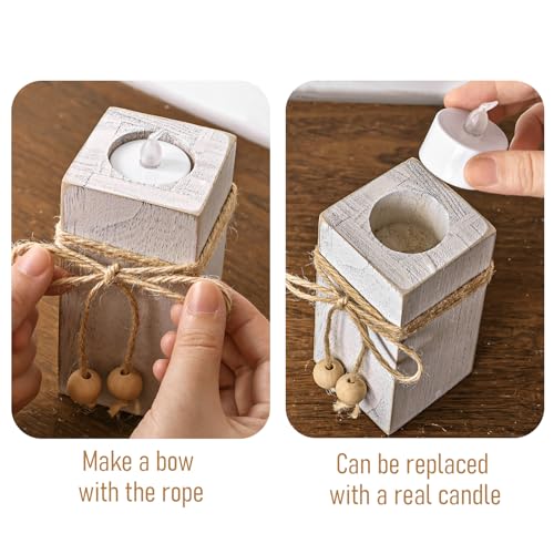 MelonBoat Rustic Flameless LED Candles 3-Pack, Battery Operated Candles with Wooden Candle Holders, White Rustic Farmhouse Decor, Farmhouse Candle Holder for Valentines Holiday Party Home Decor - Image 4