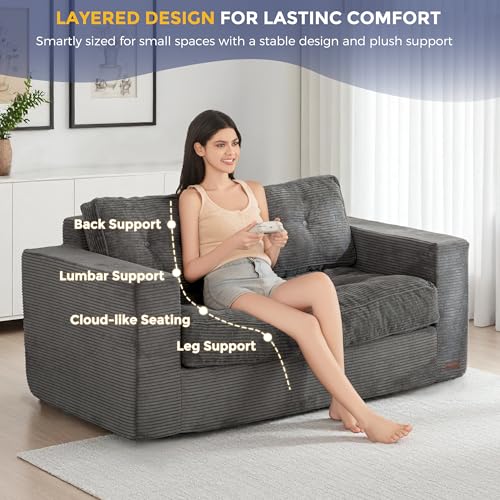 MAXYOYO Loveseat Sofa Couch, Upholstered Bean Bag Chair Cloud 2-Seat for Adults, Boneless Couch with Tufted Cushion & Pillows, Sofa in A Box, No Assembly Required, Dark Grey by MAXYOYO - Image 4