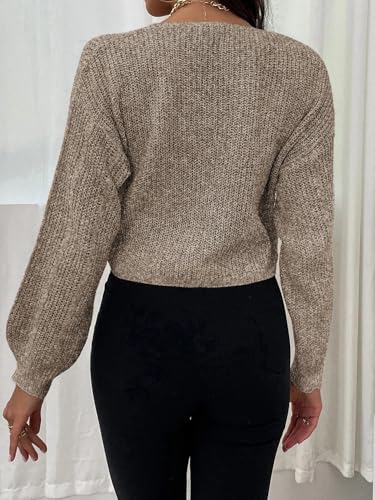 Lantern Sleeve Drawstring Ruched Front Sweater Long Sleeve Tops Women's Classic-Fit Pullover Sweater2