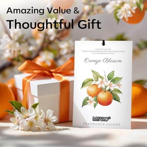 Image of MYARO 12 Packs Orange Scented Sachets - Fragrance for Closet, Drawer, Bathroom, Car - Air Freshener Deodorizer Packets