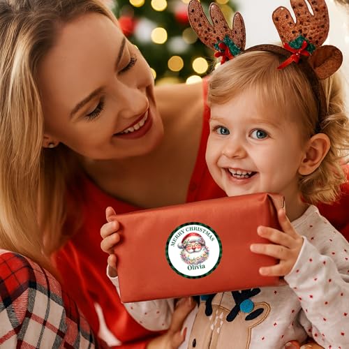 Image of Personalized Christmas Stickers - Custom Name Waterproof Christmas Gift Tags for Gift Box Xmas Holiday Decorations Party Favors - 30 Stickers (Santa Claus)