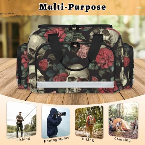 Anti-Scratch Duffle Bag for Travel 25x17.7x11.2 Inch - Waterproof Duffel Bag for Camping Fitness, Durable EMS Gear for First Responders Rose Skull3