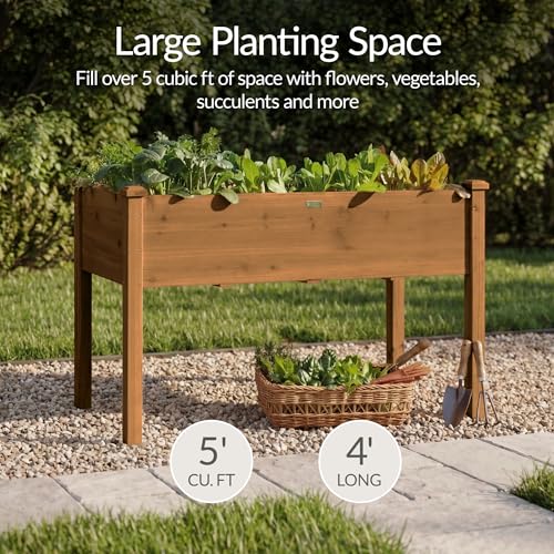 Image of Best Choice Products 48 x 24 x 30 Inches Raised Garden Bed, Elevated Wood Planter Box Stand for Backyard, Patio, Balcony with Bed Liner, 200 Pound Capacity - Acorn Brown