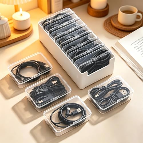 Cable Management Box with 7 Clear Cases Desk Cable Organiser
