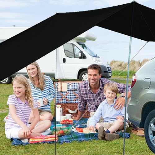 wasserdichte Auto Markise Sonnenunterkunft, Auto Seite markise Auto Zelt Camping Sonnendach Heckklappenzelt mit UV Schutz, Auto Dachzelt, mit 2 tragfähigen Wassersäcken (Schwarz, 440 X 200cm)