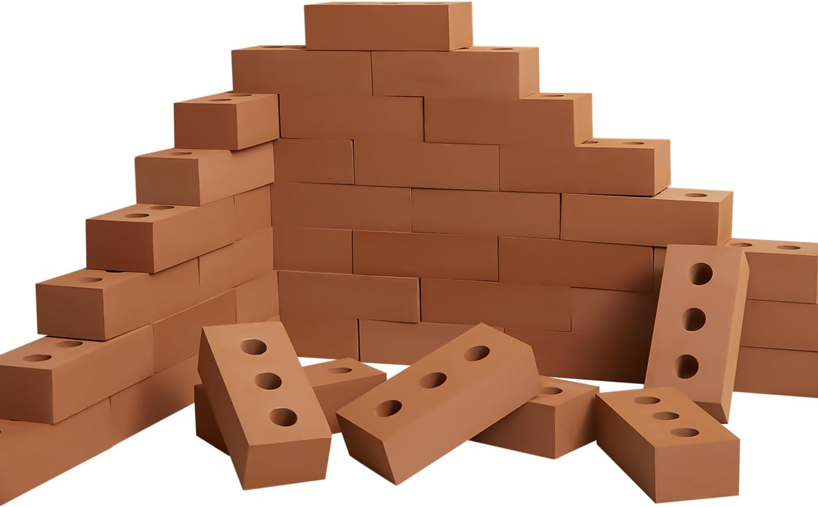 Deekin Foam Brick Building Blocks for Kids Thick Blocks Foam Large Fake Brick Construction Toy for Stacking Construction, 8 x 4 x 2.4 in(30 Pcs,Circle Holes)